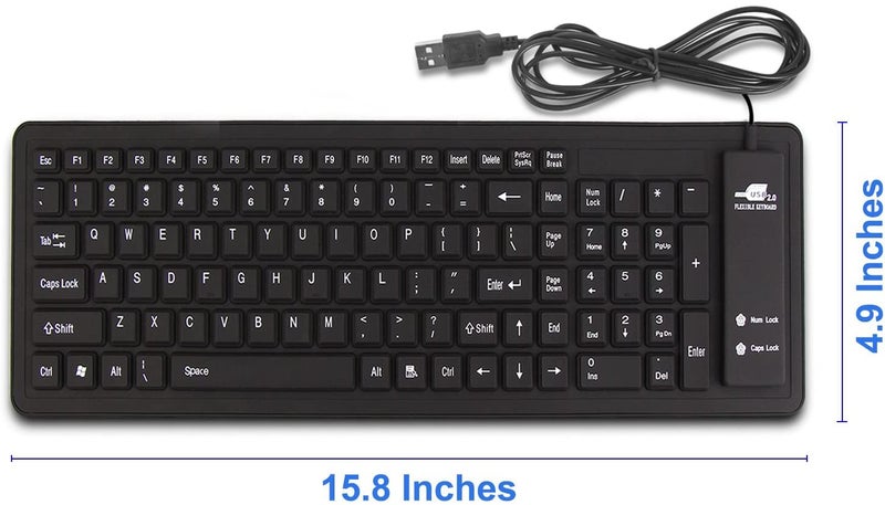 sungwoo Foldable Silicone Keyboard USB Wired Waterproof Rollup Keyboard for PC Notebook Laptop (All Black) - Image 3
